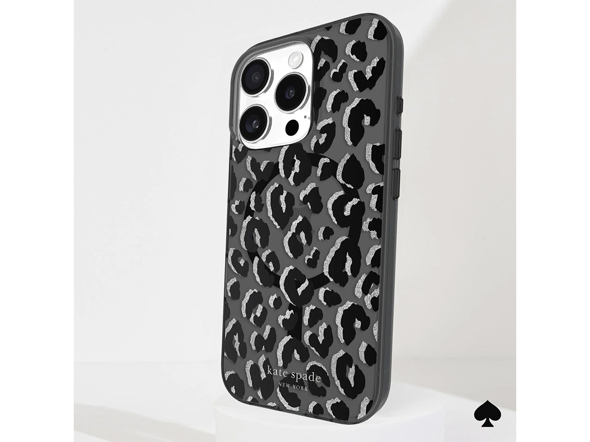 Kate Spade Black City Leopard Case - iPhone 16 Pro hoesje