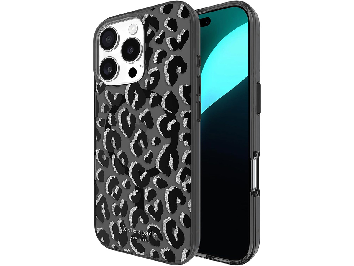 Kate Spade Black City Leopard Case - iPhone 16 Pro hoesje