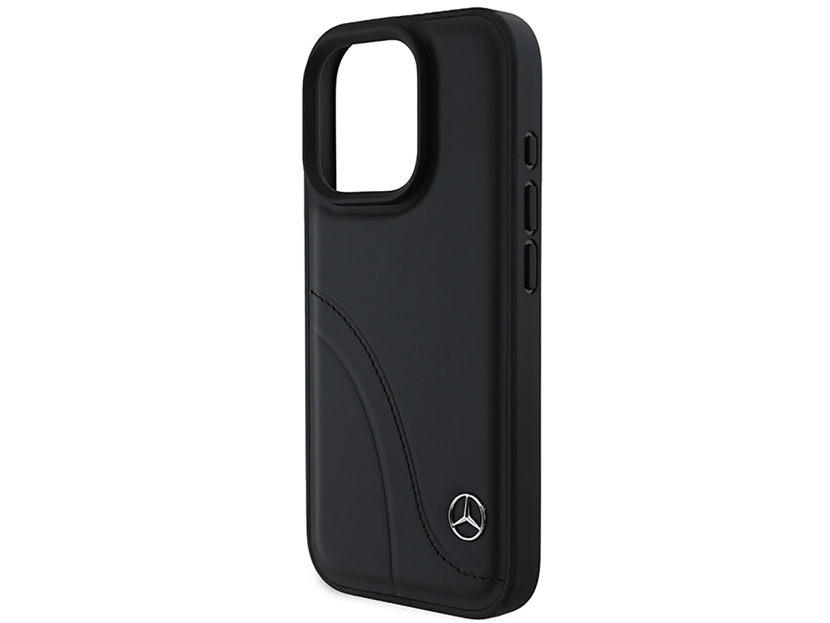 Mercedes-Benz Curved Stitches Leather Case Zwart - iPhone 16 Pro hoesje