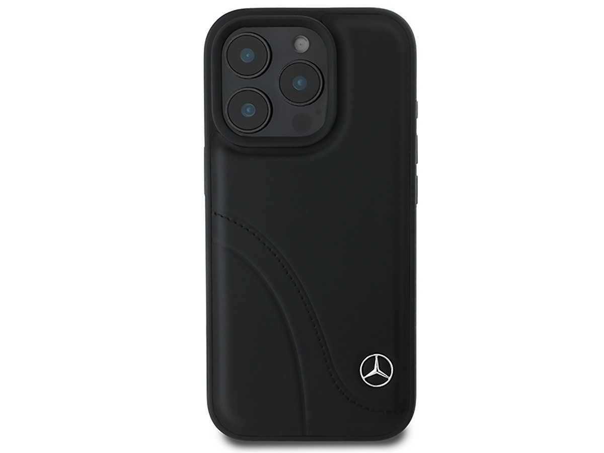 Mercedes-Benz Curved Stitches Leather Case Zwart - iPhone 16 Pro hoesje