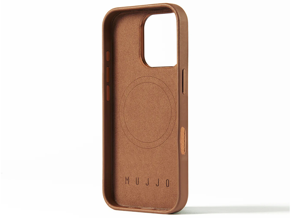 Mujjo Full Leather MagSafe Case Dark Tan - iPhone 16 Pro Hoesje Leer