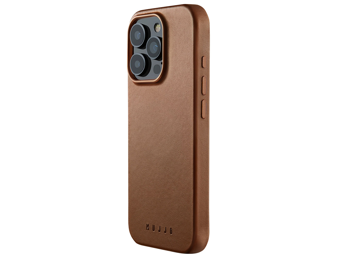 Mujjo Full Leather MagSafe Case Dark Tan - iPhone 16 Pro Hoesje Leer