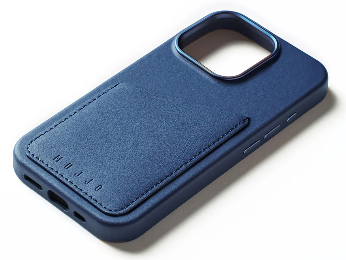 Mujjo Full Leather Wallet MagSafe Case Monaco Blue - iPhone 16 Pro Hoesje Leer