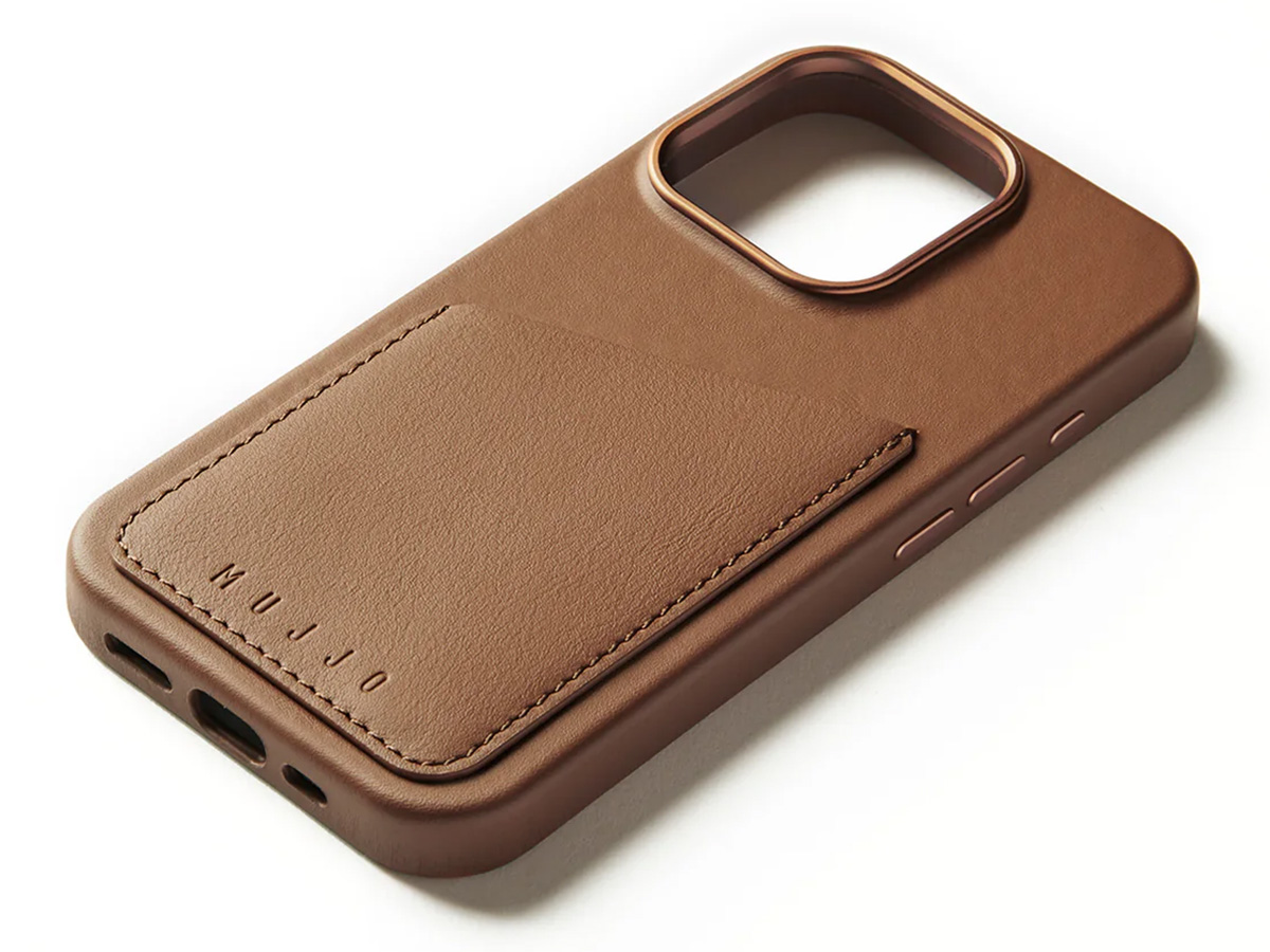 Mujjo Full Leather Wallet MagSafe Case Dark Tan - iPhone 16 Pro Hoesje Leer