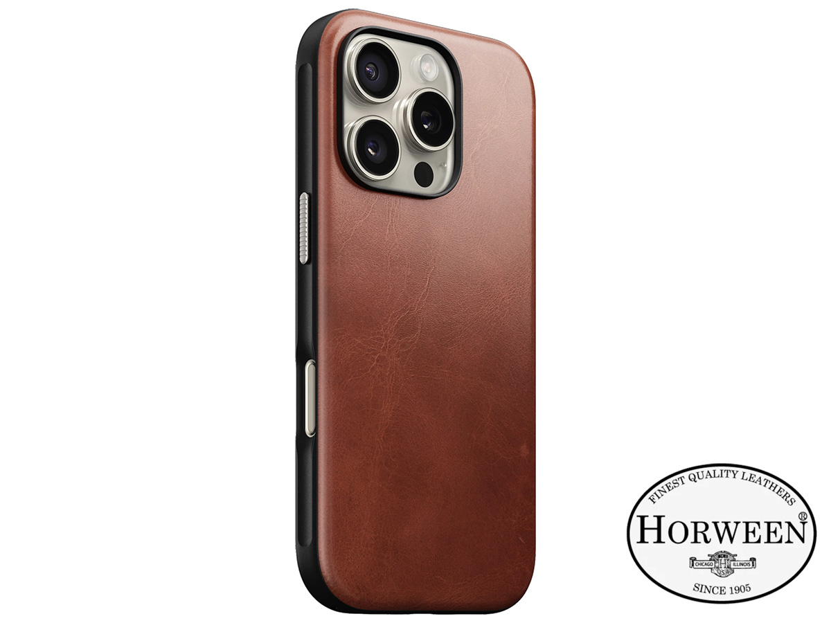 Nomad Modern Horween Leather Case Cognac - iPhone 16 Pro hoesje