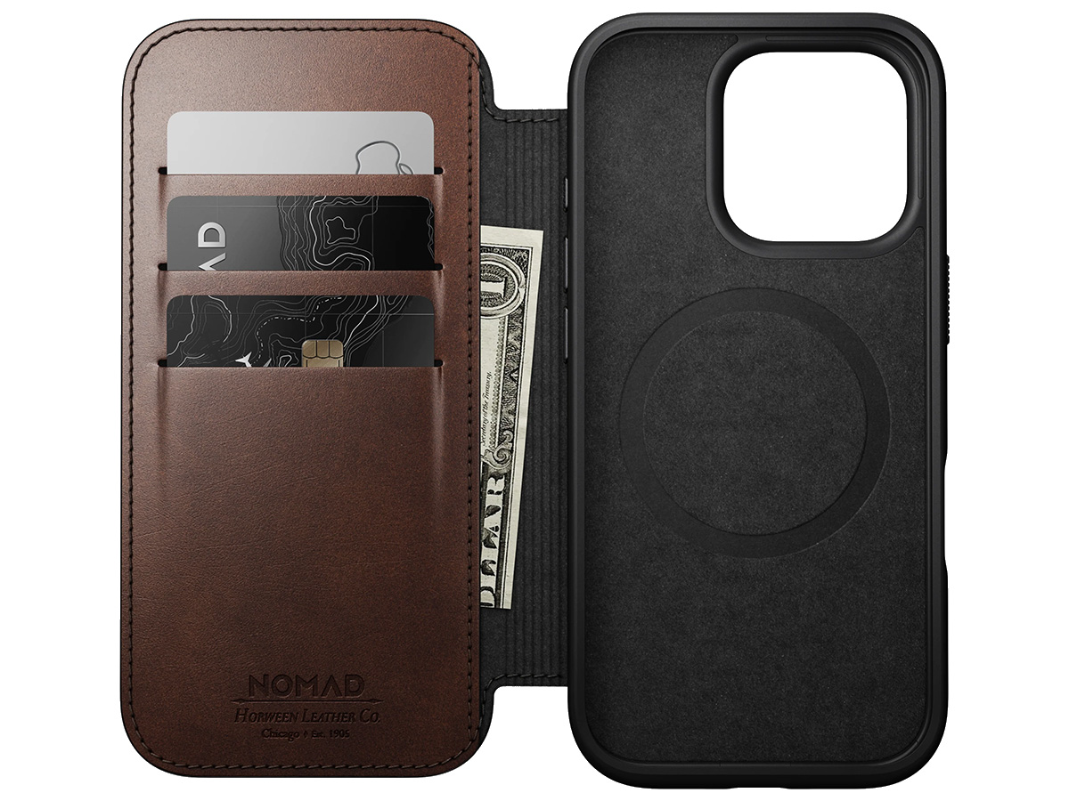 Nomad Modern Horween Leather Folio Bruin - iPhone 16 Pro hoesje