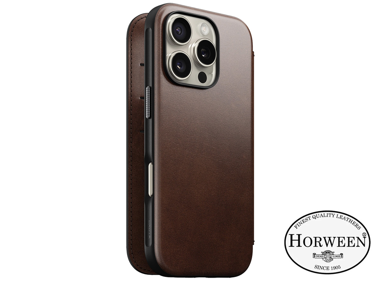 Nomad Modern Horween Leather Folio Bruin - iPhone 16 Pro hoesje