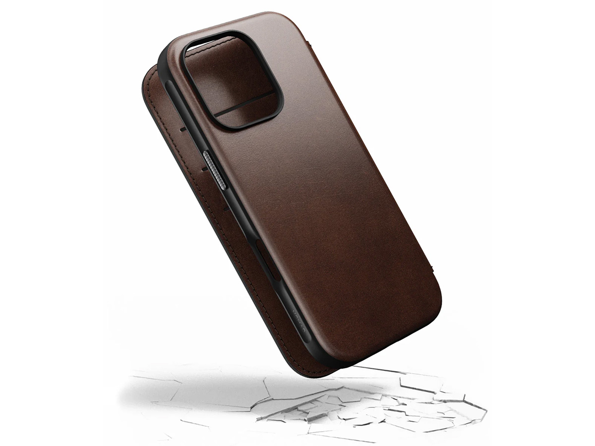 Nomad Modern Horween Leather Folio Bruin - iPhone 16 Pro hoesje