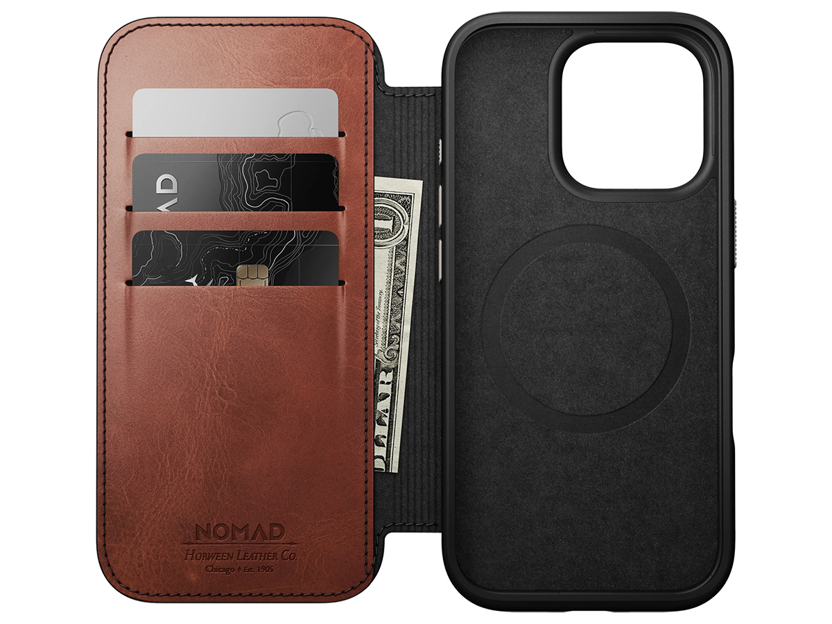 Nomad Modern Horween Leather Folio Cognac - iPhone 16 Pro hoesje