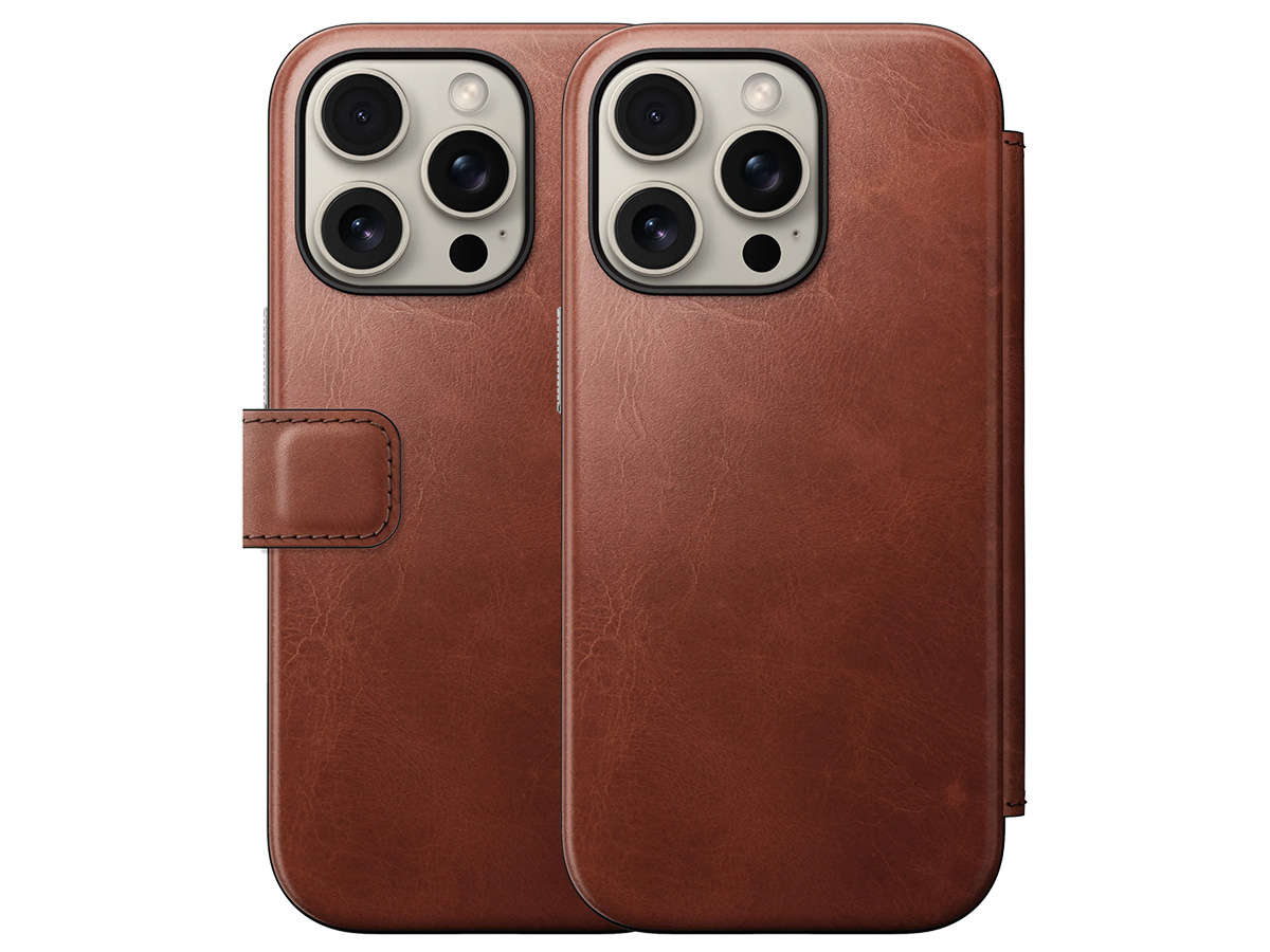 Nomad Modern Horween Leather Folio Cognac - iPhone 16 Pro hoesje