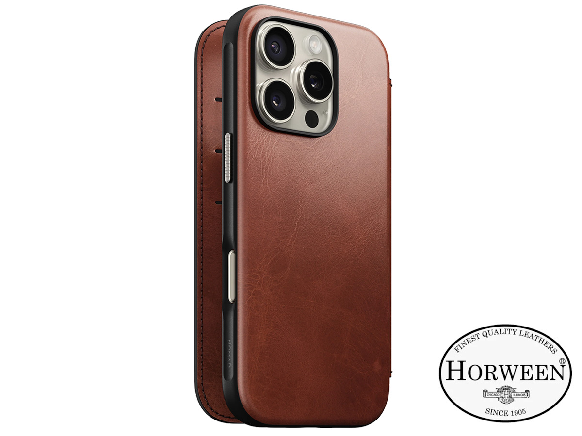 Nomad Modern Horween Leather Folio Cognac - iPhone 16 Pro hoesje