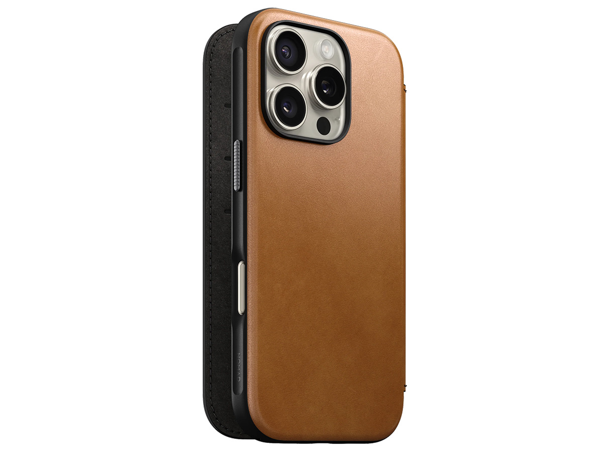 Nomad Modern Leather Folio Cognac - iPhone 16 Pro hoesje