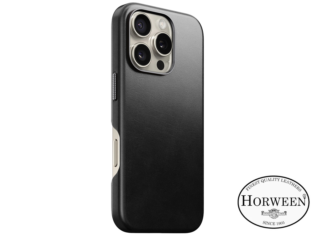 Nomad Traditional Horween Leather Case Zwart - iPhone 16 Pro hoesje