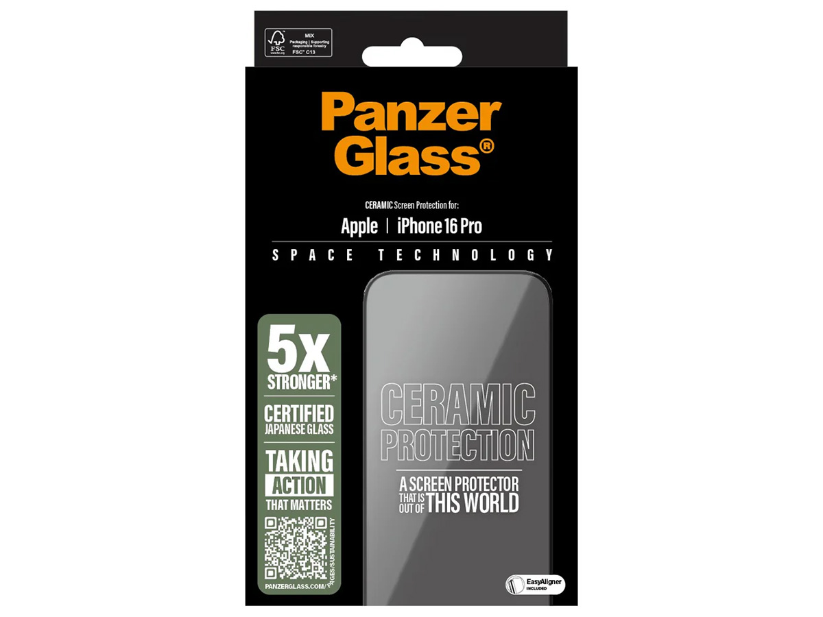 PanzerGlass iPhone 16 Pro Ceramic Screen Protector Ultra Wide Fit met EasyAligner