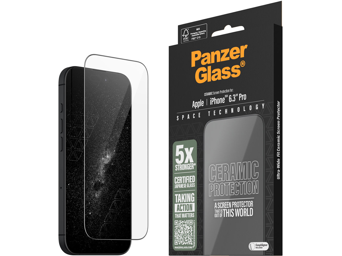 PanzerGlass iPhone 16 Pro Ceramic Screen Protector Ultra Wide Fit met EasyAligner