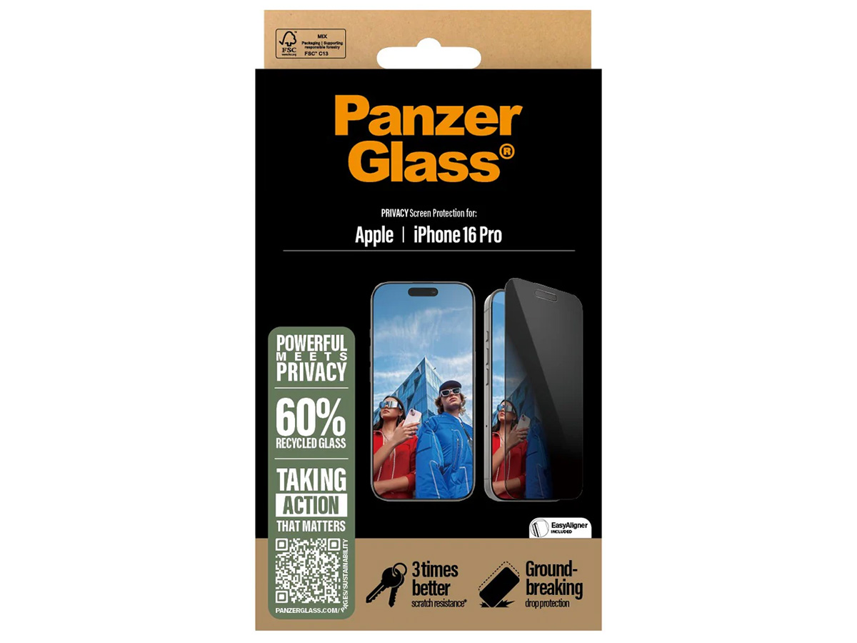 PanzerGlass iPhone 16 Pro Privacy Screen Protector Ultra Wide Fit met EasyAligner