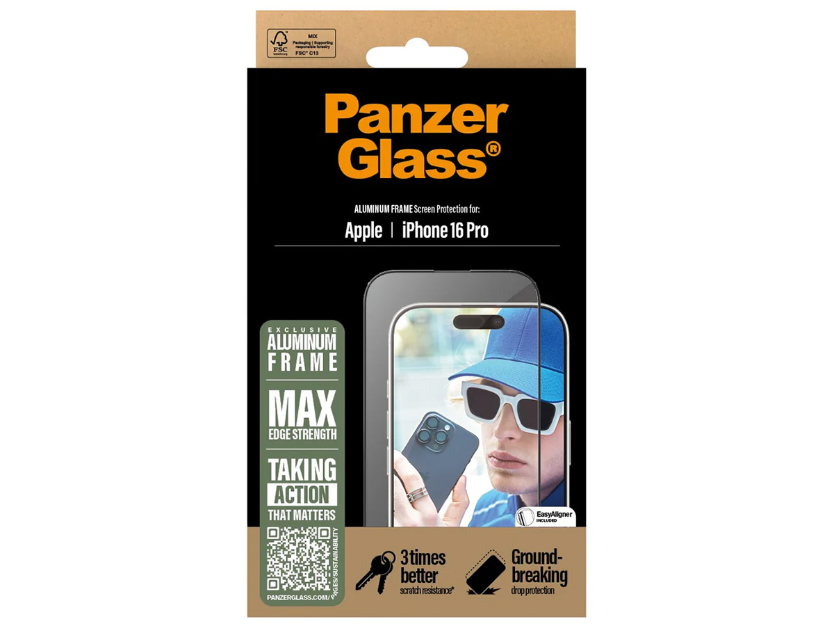 PanzerGlass iPhone 16 Pro Aluminium Screen Protector Ultra Wide Fit met EasyAligner