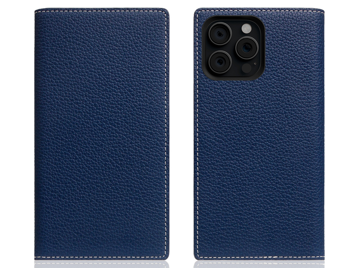 SLG Design D8 2in1 Leather Folio Navy Blue - iPhone 16 Pro hoesje