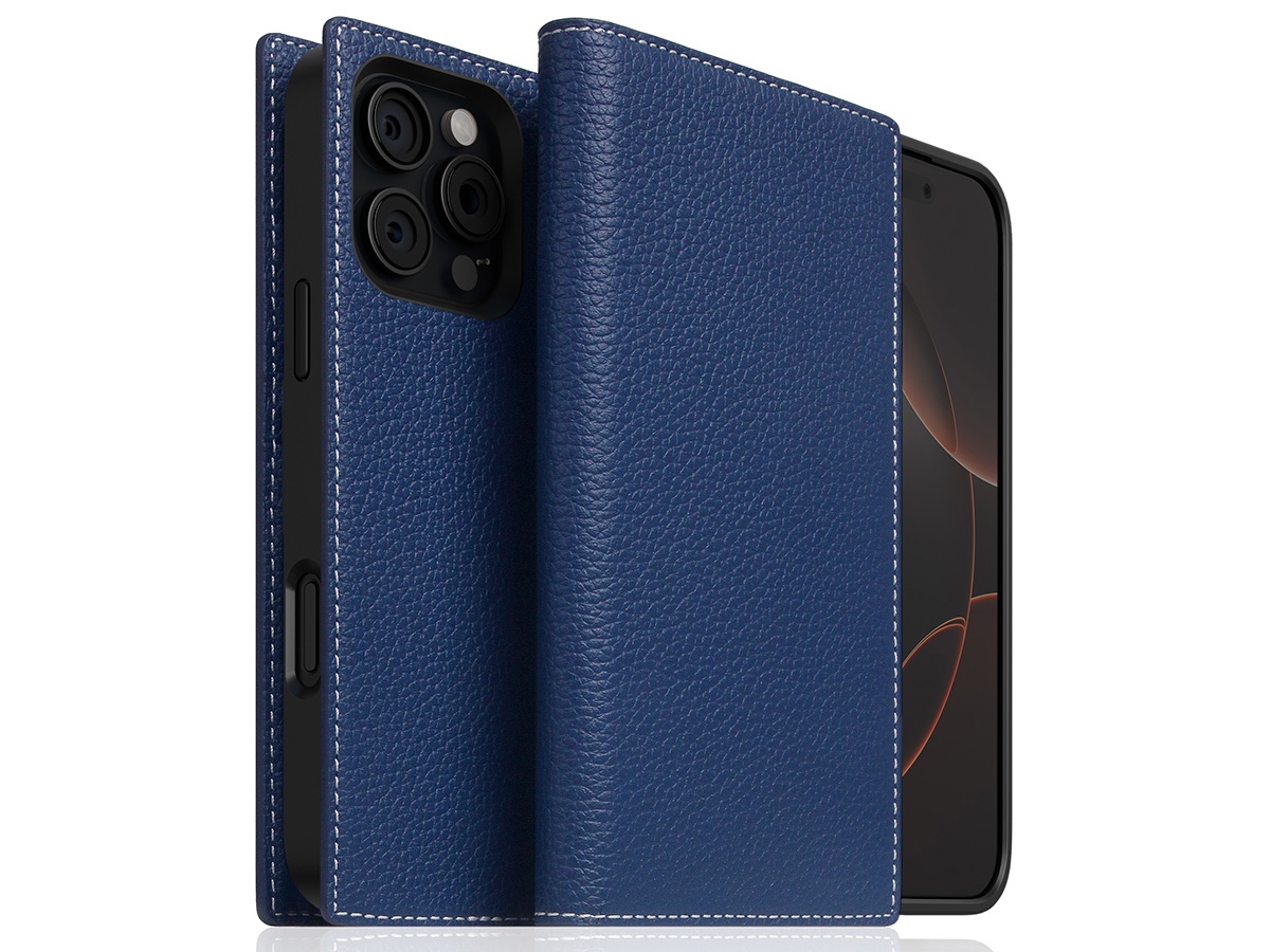 SLG Design D8 2in1 Leather Folio Navy Blue - iPhone 16 Pro hoesje