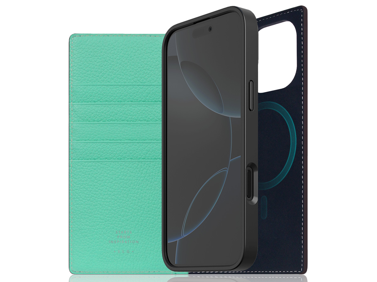 SLG Design D8 2in1 Leather Folio Teal - iPhone 16 Pro hoesje