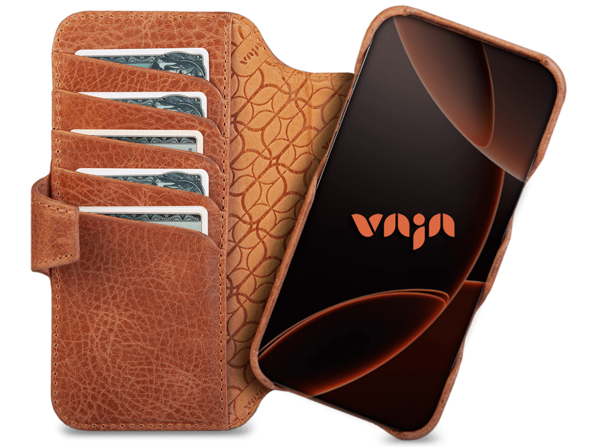 Vaja 2in1 Wallet Leather Case MagSafe Camel - iPhone 16 Pro Hoesje Leer