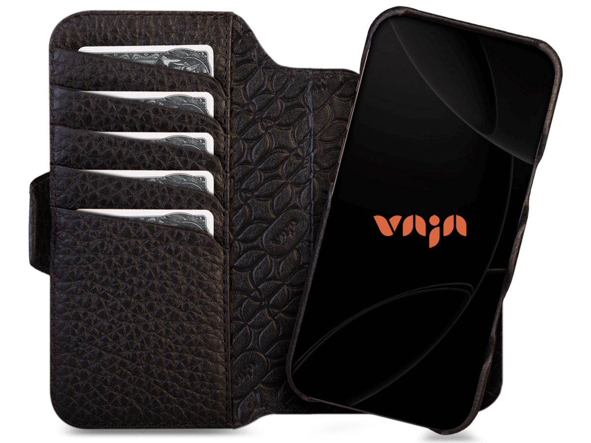 Vaja 2in1 Wallet Leather Case MagSafe Zwart - iPhone 16 Pro Hoesje Leer