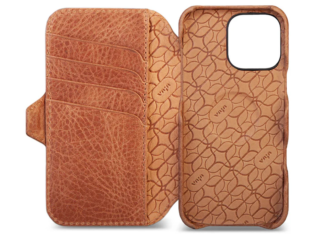 Vaja V-Mag Leather Wallet Case MagSafe Camel - iPhone 16 Pro Hoesje Leer