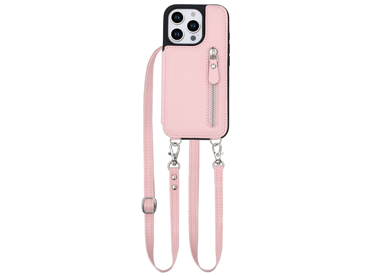 CaseMania Crossbody Wallet Case met Koord - iPhone 16 Pro Max Hoesje Roze