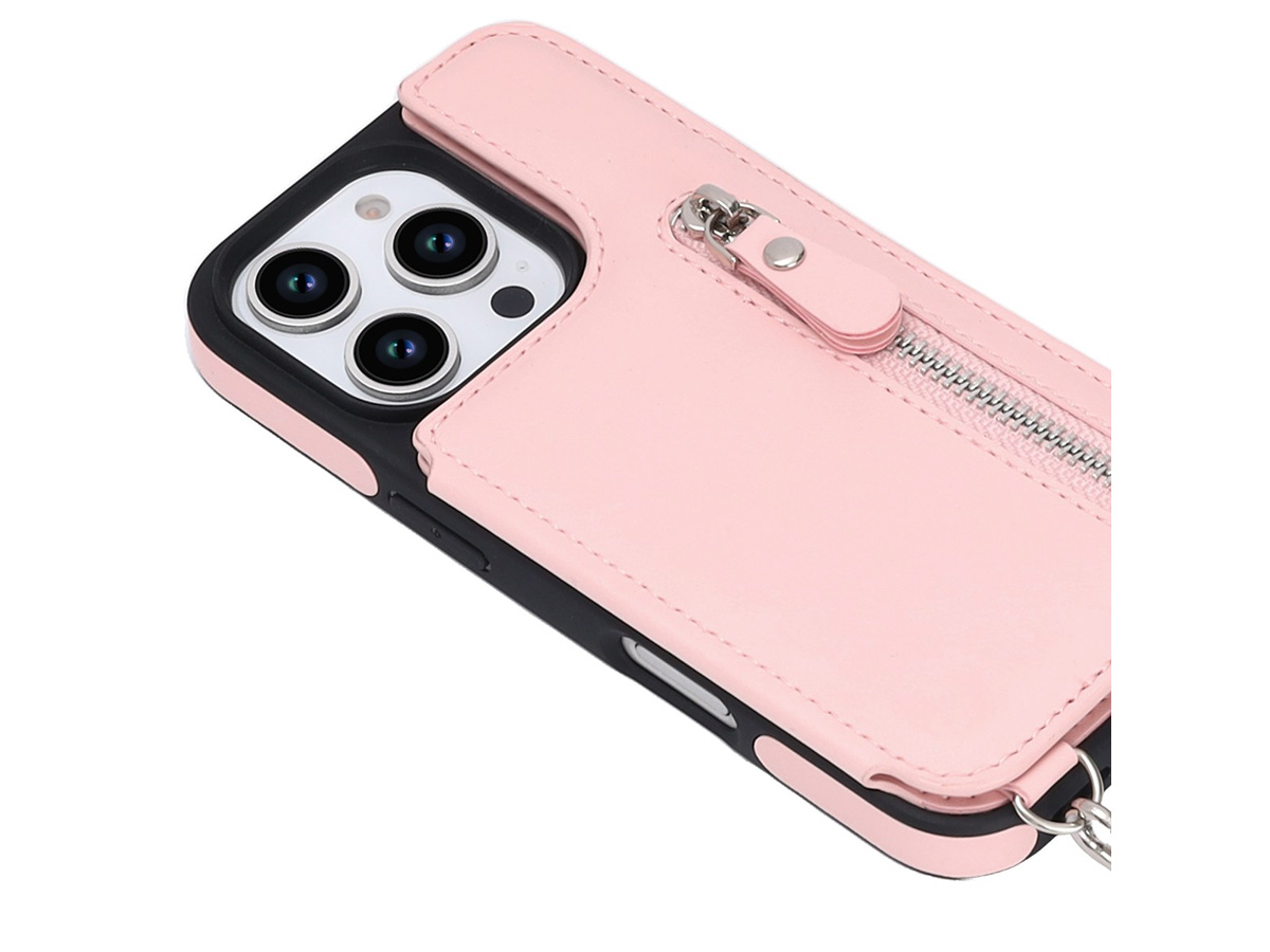 CaseMania Crossbody Wallet Case met Koord - iPhone 16 Pro Max Hoesje Roze