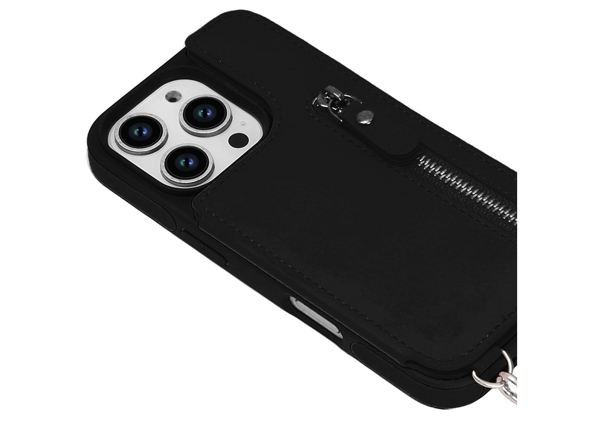 CaseMania Crossbody Wallet Case met Koord - iPhone 16 Pro Max Hoesje Zwart