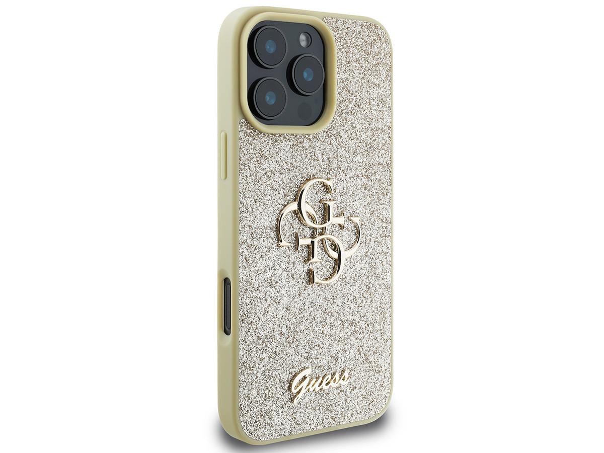 Guess Big 4G Glitter Case Goud - iPhone 16 Pro Max hoesje