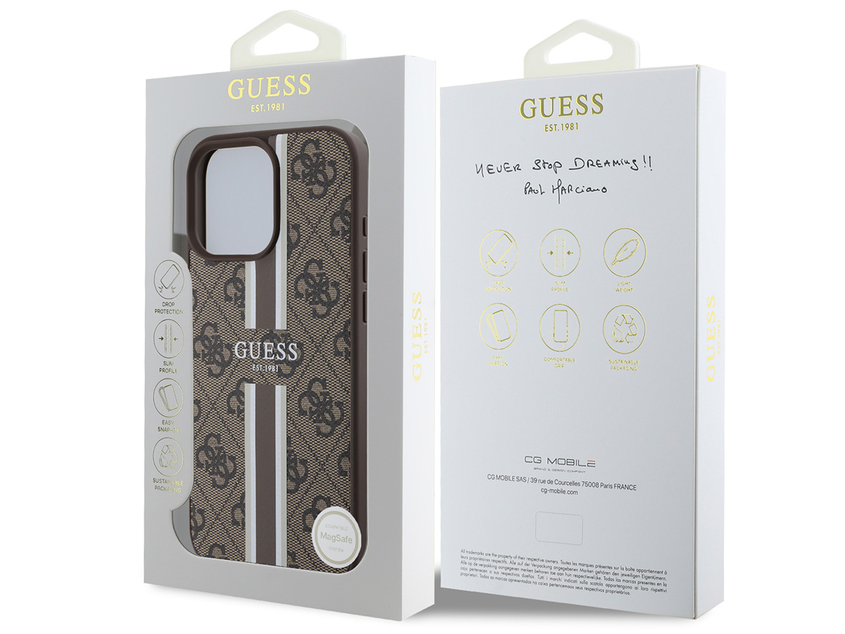 Guess Varsity Monogram MagSafe Case Bruin - iPhone 16 Pro Max hoesje