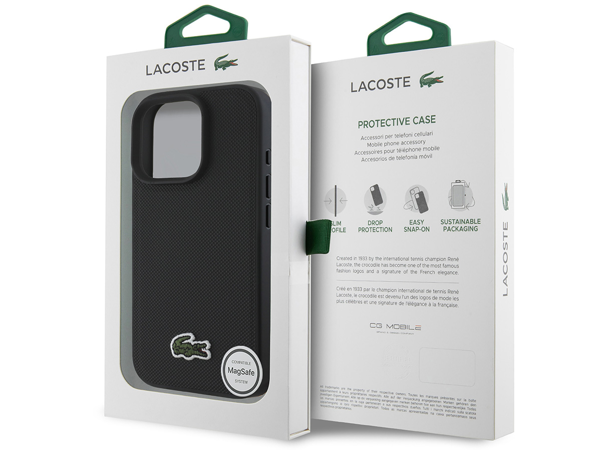 Lacoste Petit Piqué MagSafe Case Zwart - iPhone 16 Pro Max hoesje