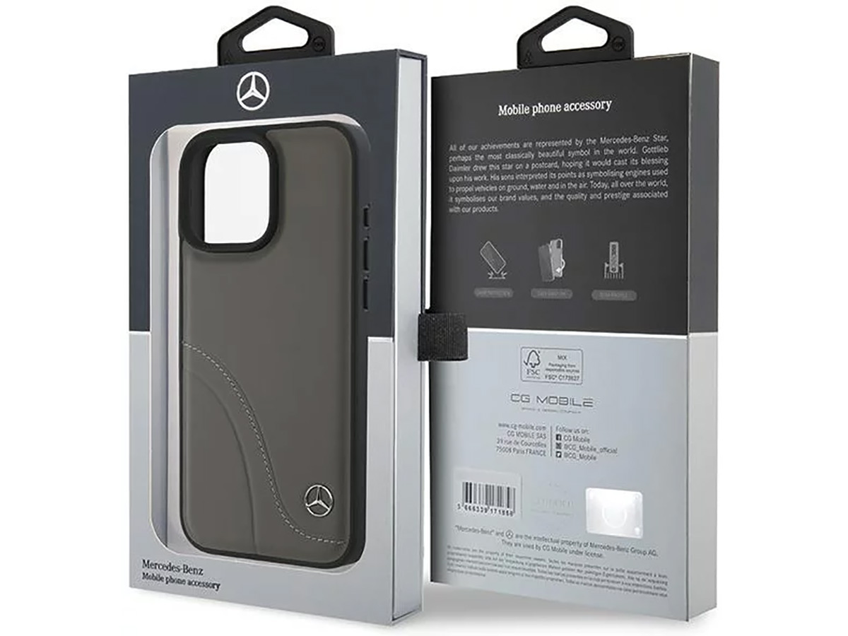 Mercedes-Benz Curved Stitches Leather Case Bruin - iPhone 16 Pro Max hoesje