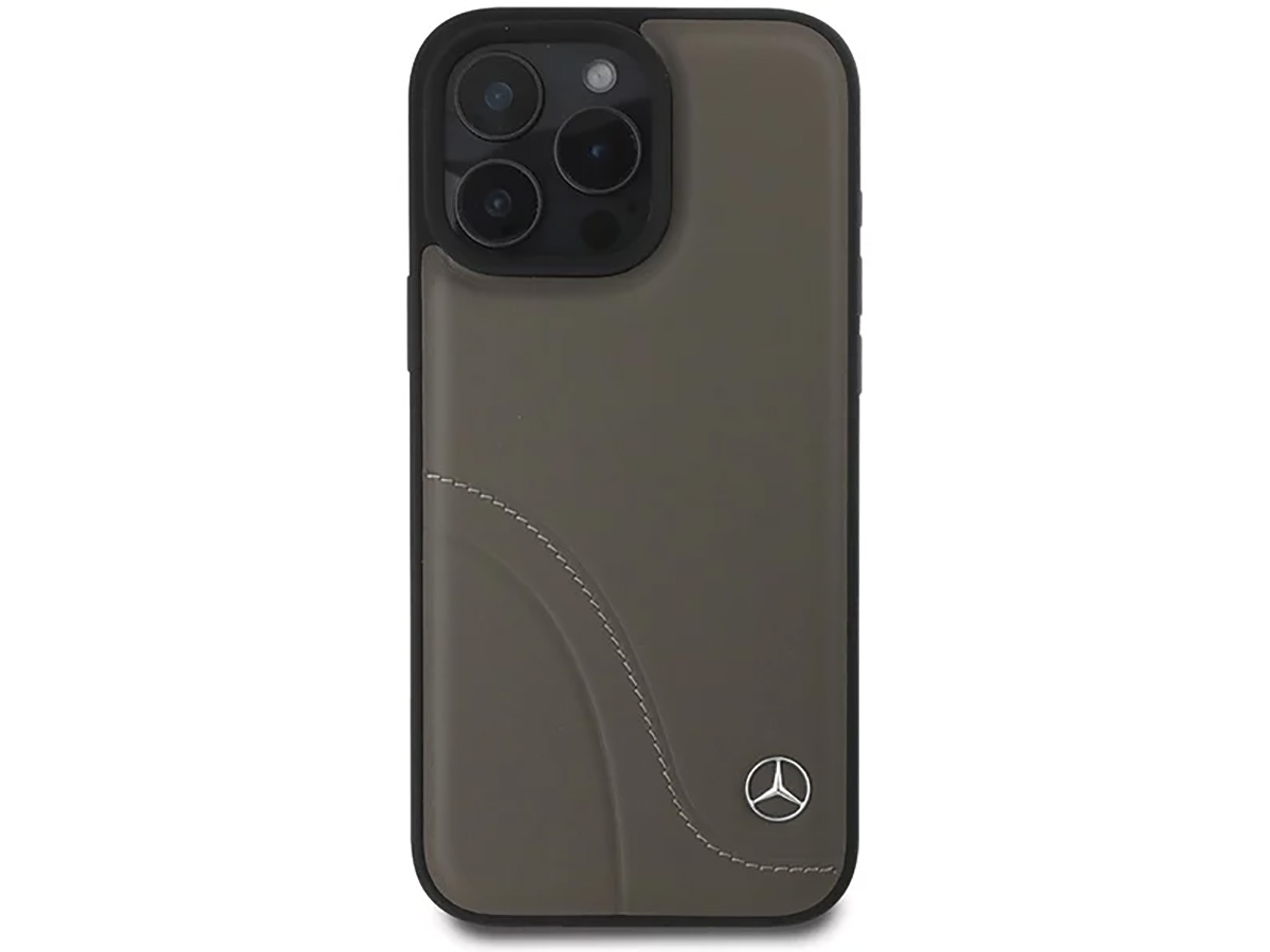 Mercedes-Benz Curved Stitches Leather Case Bruin - iPhone 16 Pro Max hoesje