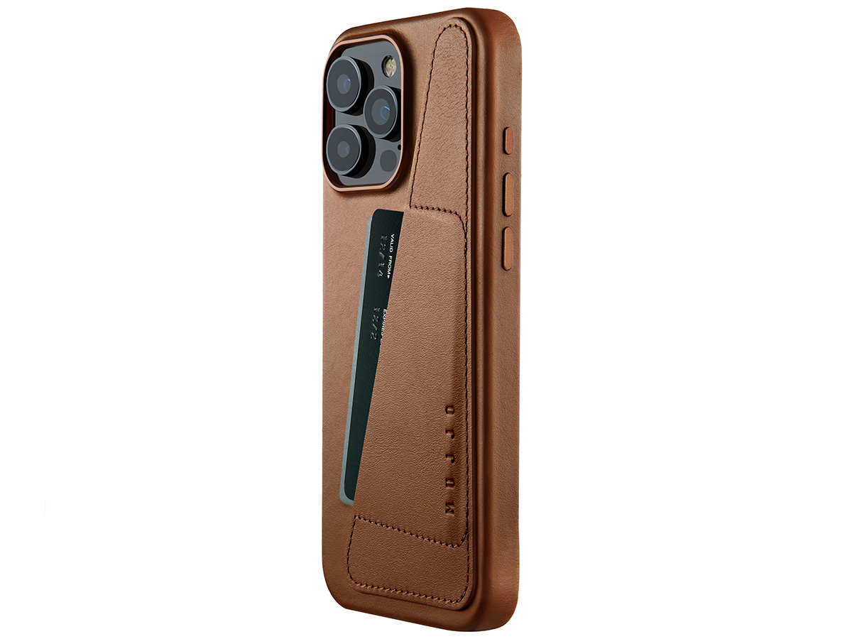 Mujjo Full Leather Wallet MagSafe Case Dark Tan - iPhone 16 Pro Max Hoesje Leer