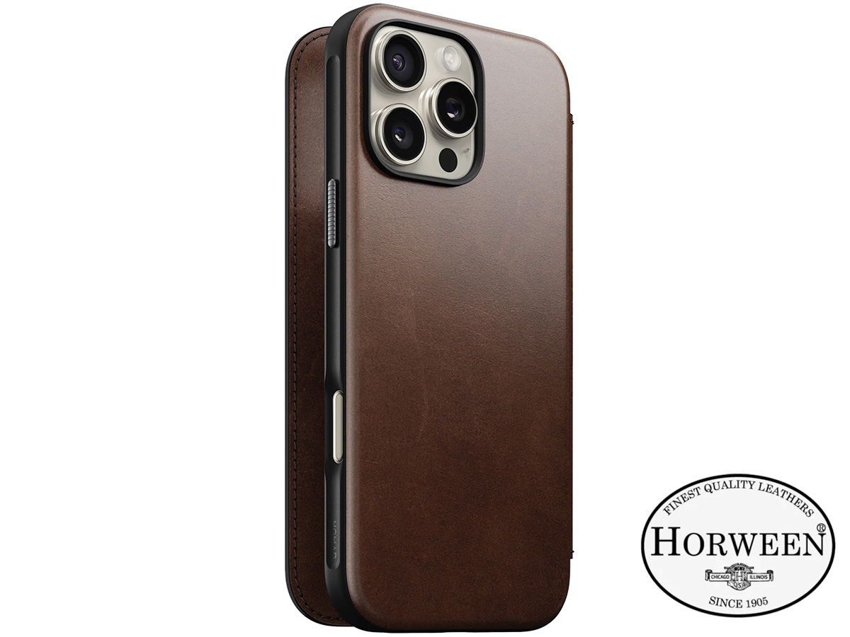 Nomad Modern Horween Leather Folio Bruin - iPhone 16 Pro Max hoesje