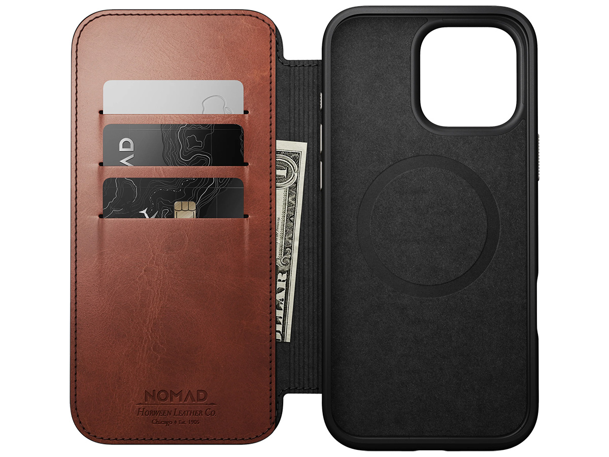 Nomad Modern Horween Leather Folio Cognac - iPhone 16 Pro Max hoesje