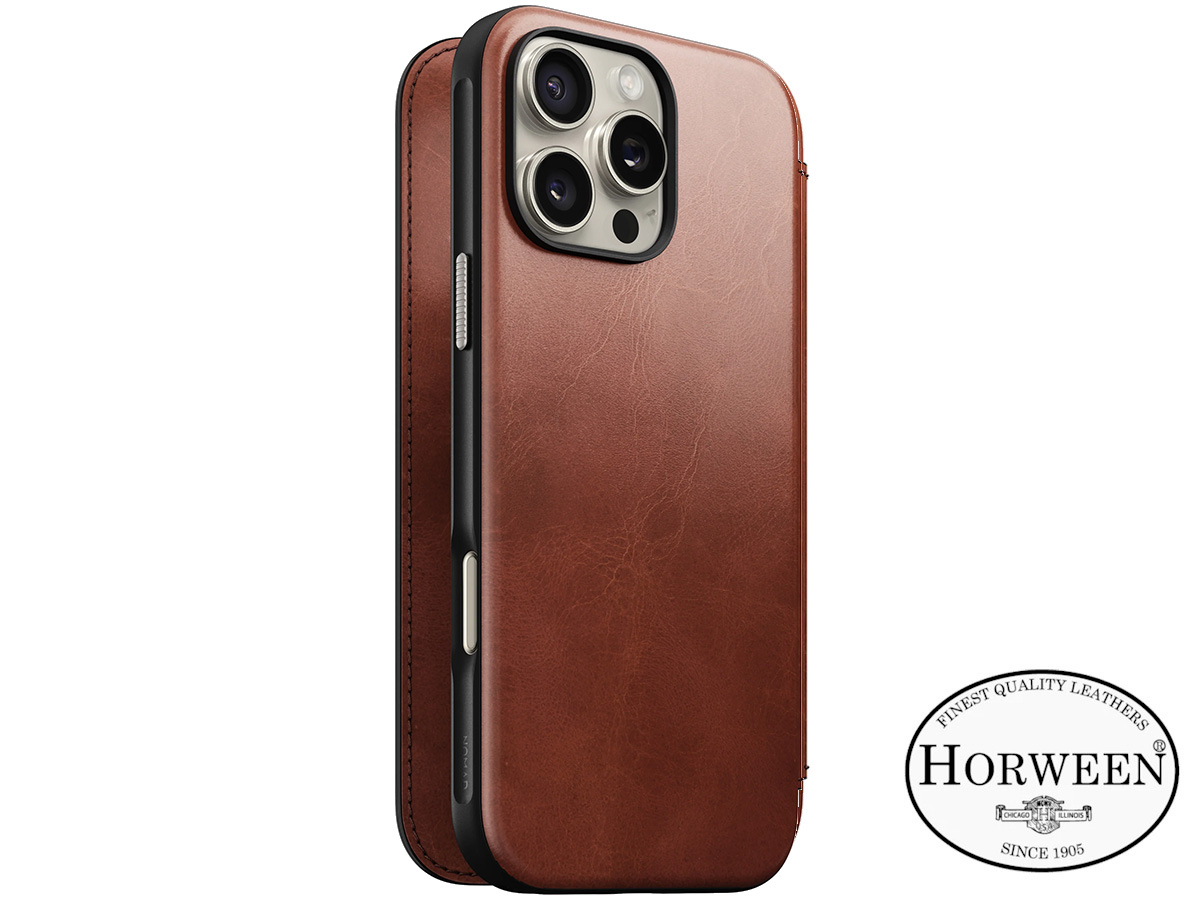 Nomad Modern Horween Leather Folio Cognac - iPhone 16 Pro Max hoesje