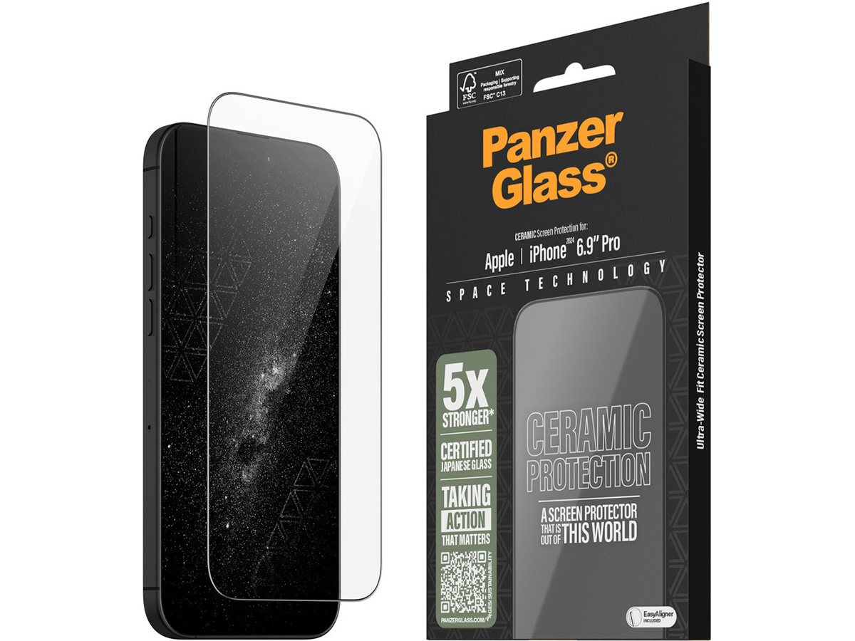 PanzerGlass iPhone 16 Pro Max Ceramic Screen Protector Ultra Wide Fit met EasyAligner