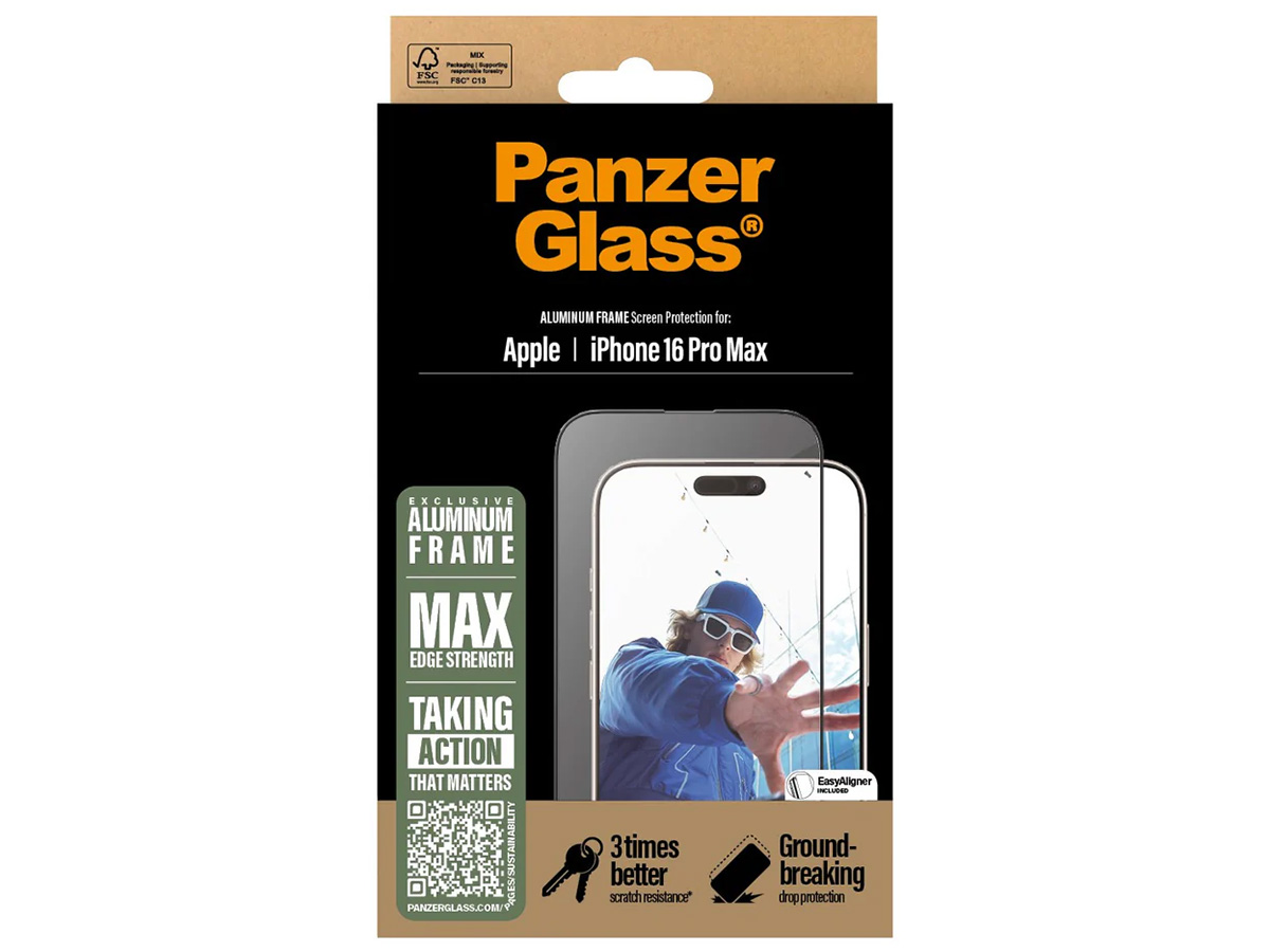 PanzerGlass iPhone 16 Pro Max Aluminium Screen Protector Ultra Wide Fit met EasyAligner