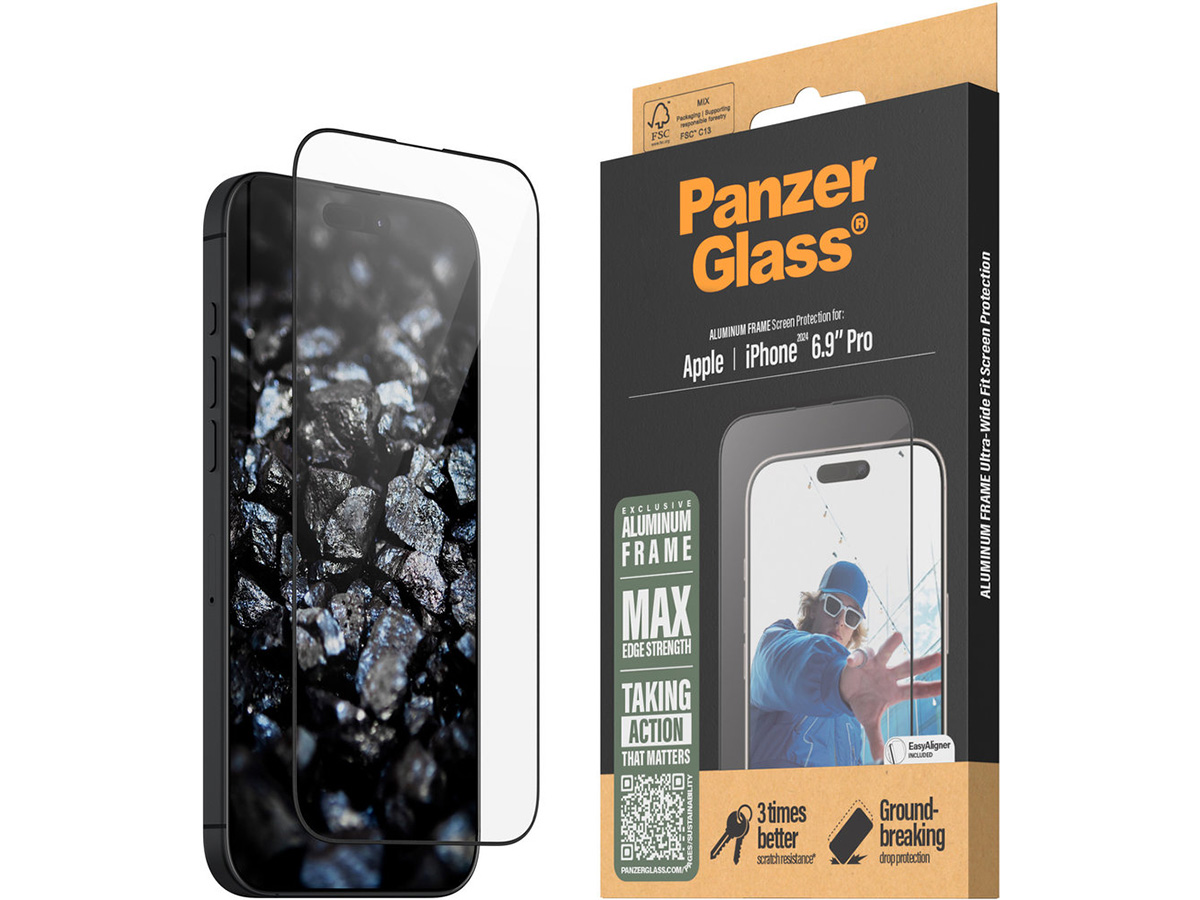 PanzerGlass iPhone 16 Pro Max Aluminium Screen Protector Ultra Wide Fit met EasyAligner