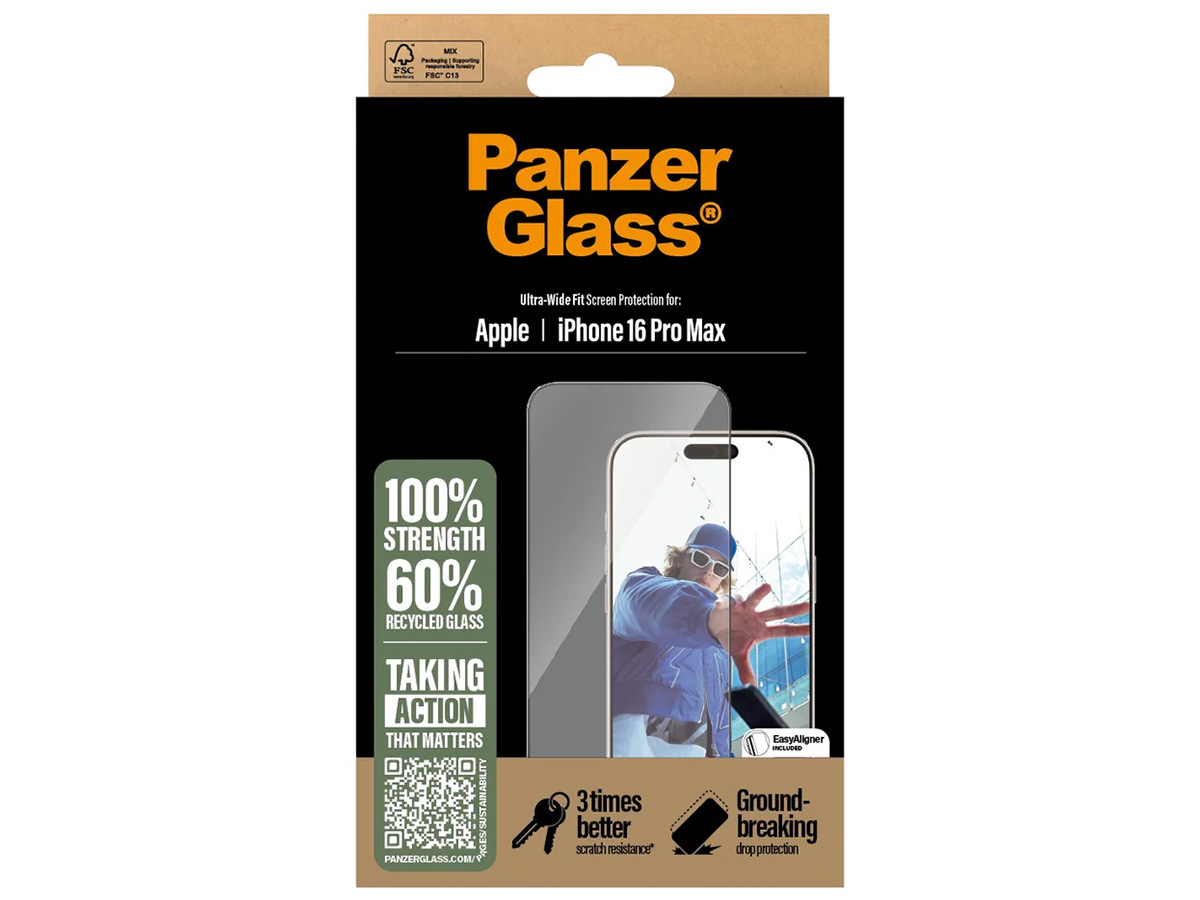 PanzerGlass iPhone 16 Pro Max Screen Protector Ultra Wide Fit met EasyAligner