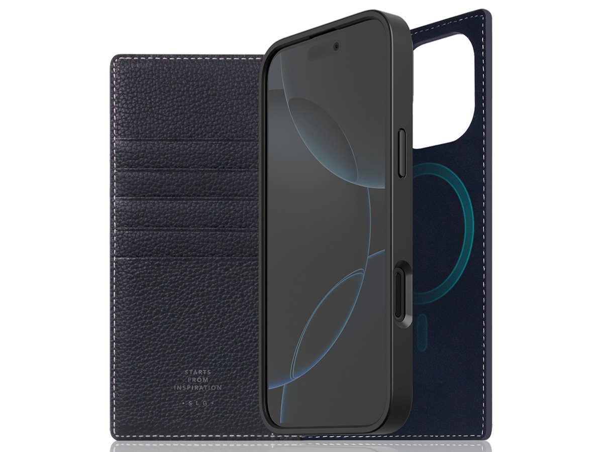 SLG Design D8 2in1 Leather Folio Black Blue - iPhone 16 Pro Max hoesje