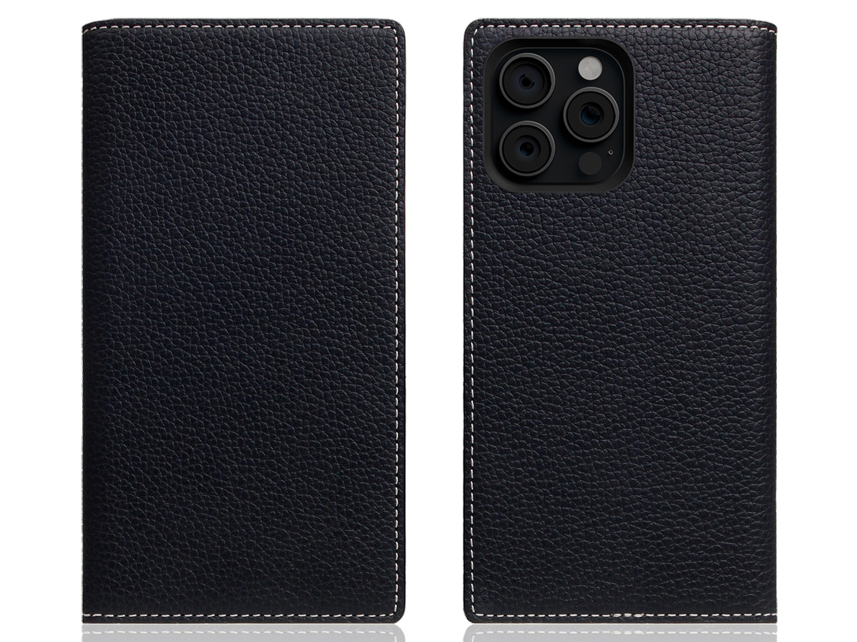 SLG Design D8 2in1 Leather Folio Black Blue - iPhone 16 Pro Max hoesje