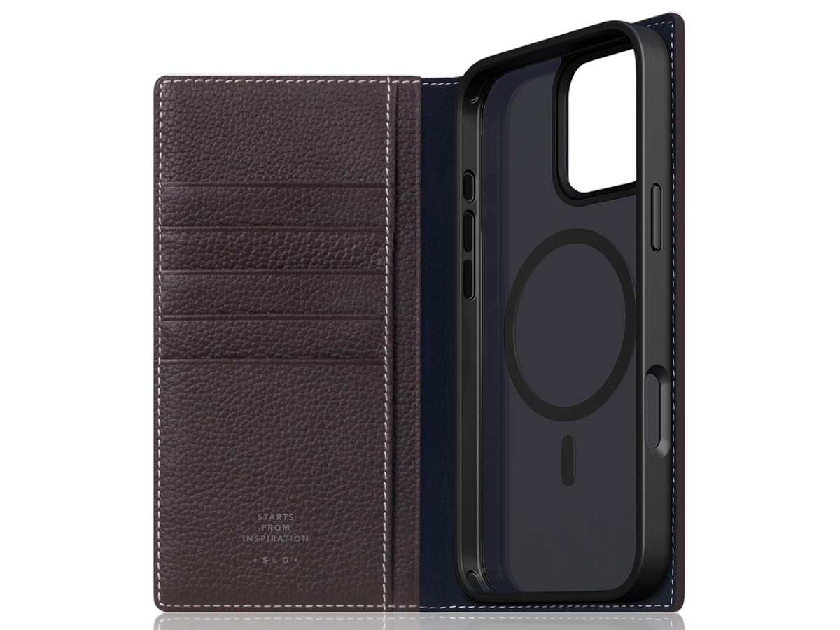 SLG Design D8 2in1 Leather Folio Brown Cream - iPhone 16 Pro Max hoesje