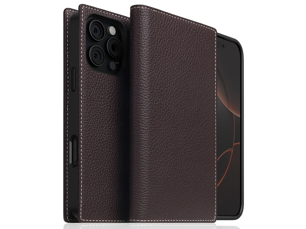 SLG Design D8 2in1 Leather Folio Brown Cream - iPhone 16 Pro Max hoesje