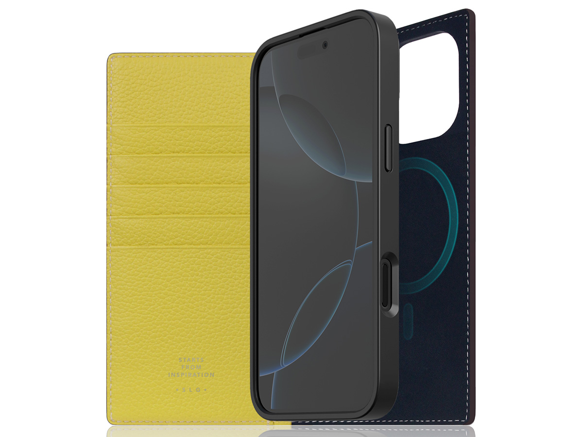 SLG Design D8 2in1 Leather Folio Lemon - iPhone 16 Pro Max hoesje