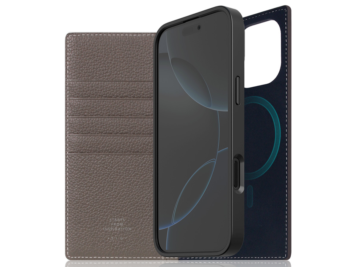 SLG Design D8 2in1 Leather Folio Etoff Cream - iPhone 16 Pro Max hoesje