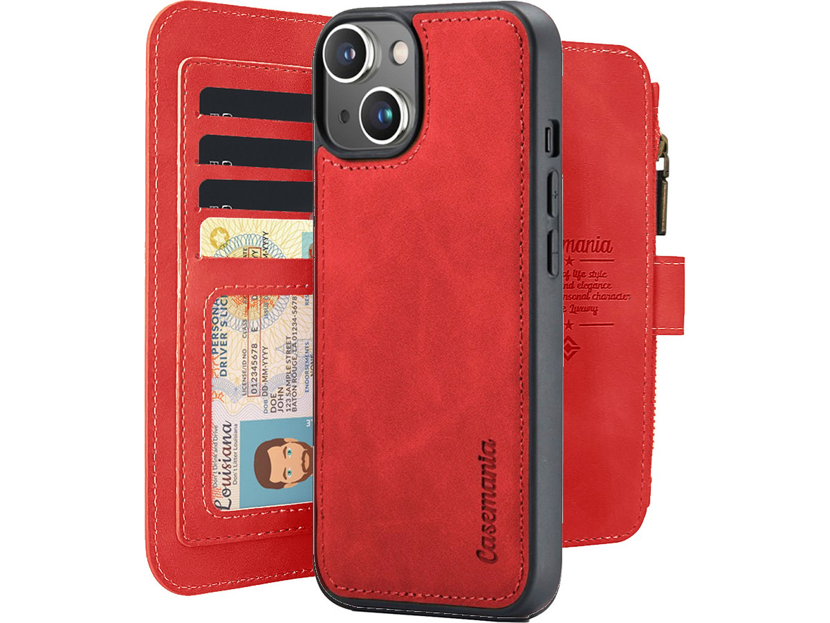 CaseMania 2in1 Wallet Ritsvak Case Rood - iPhone 11/XR Hoesje